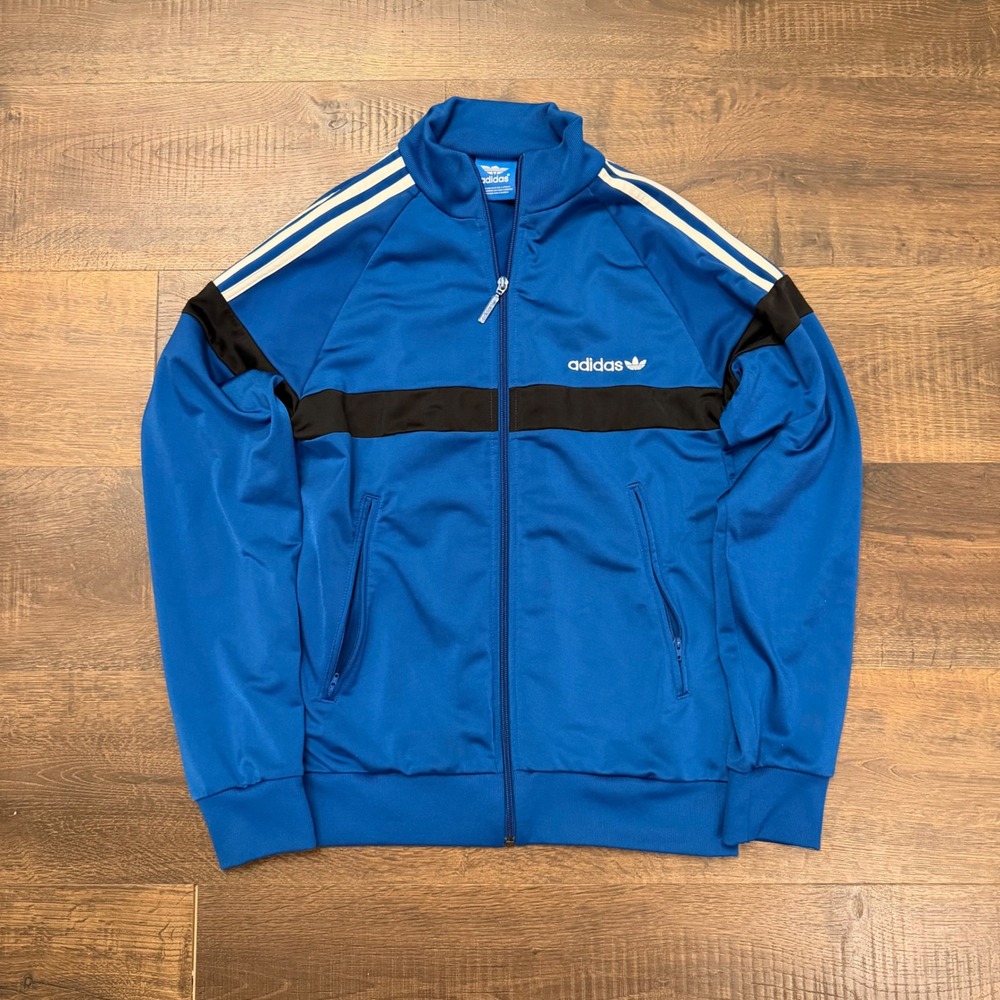 Adidas Originals Mens Small Blue Track Jacket Trefoil Full Zip Sport Euro Style